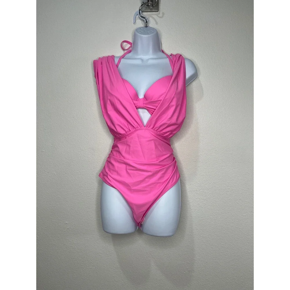 CUPSHE Hot Pink Convertible Multi-Way Underwire two Piece Swimsuit XL - Picture 3 of 11